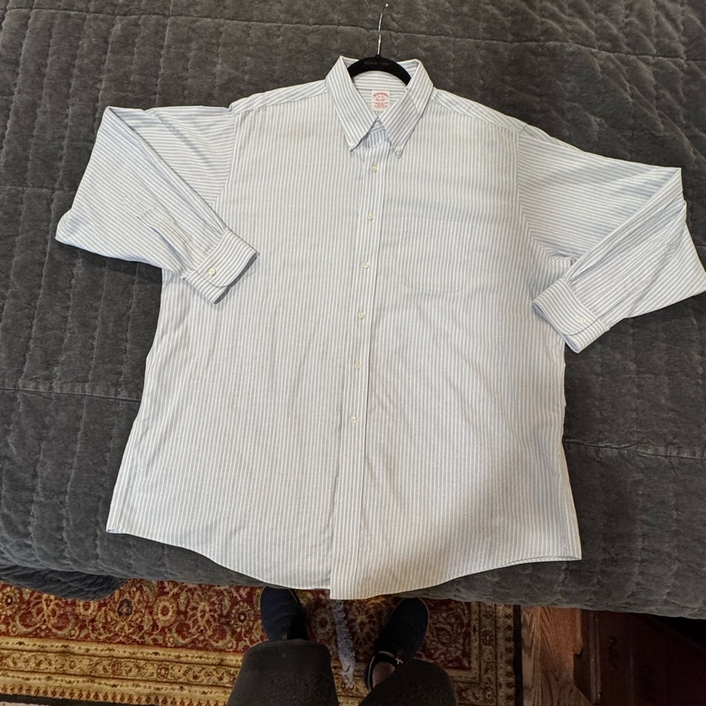 Brooks Brothers Men's Blue and White Striped Dress Shirt - Picture 5 of 9
